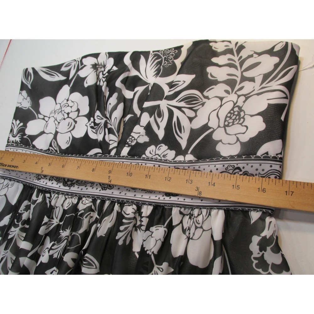 White House Black Market Midi Party Dress Women 12 Black White Floral Strapless - Picture 16 of 16